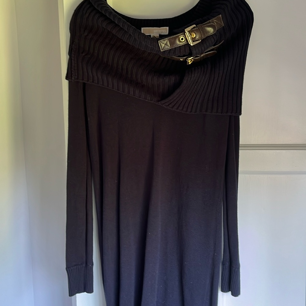 MICHAEL KORS Navy sweater dress with cuffed collar. Size S